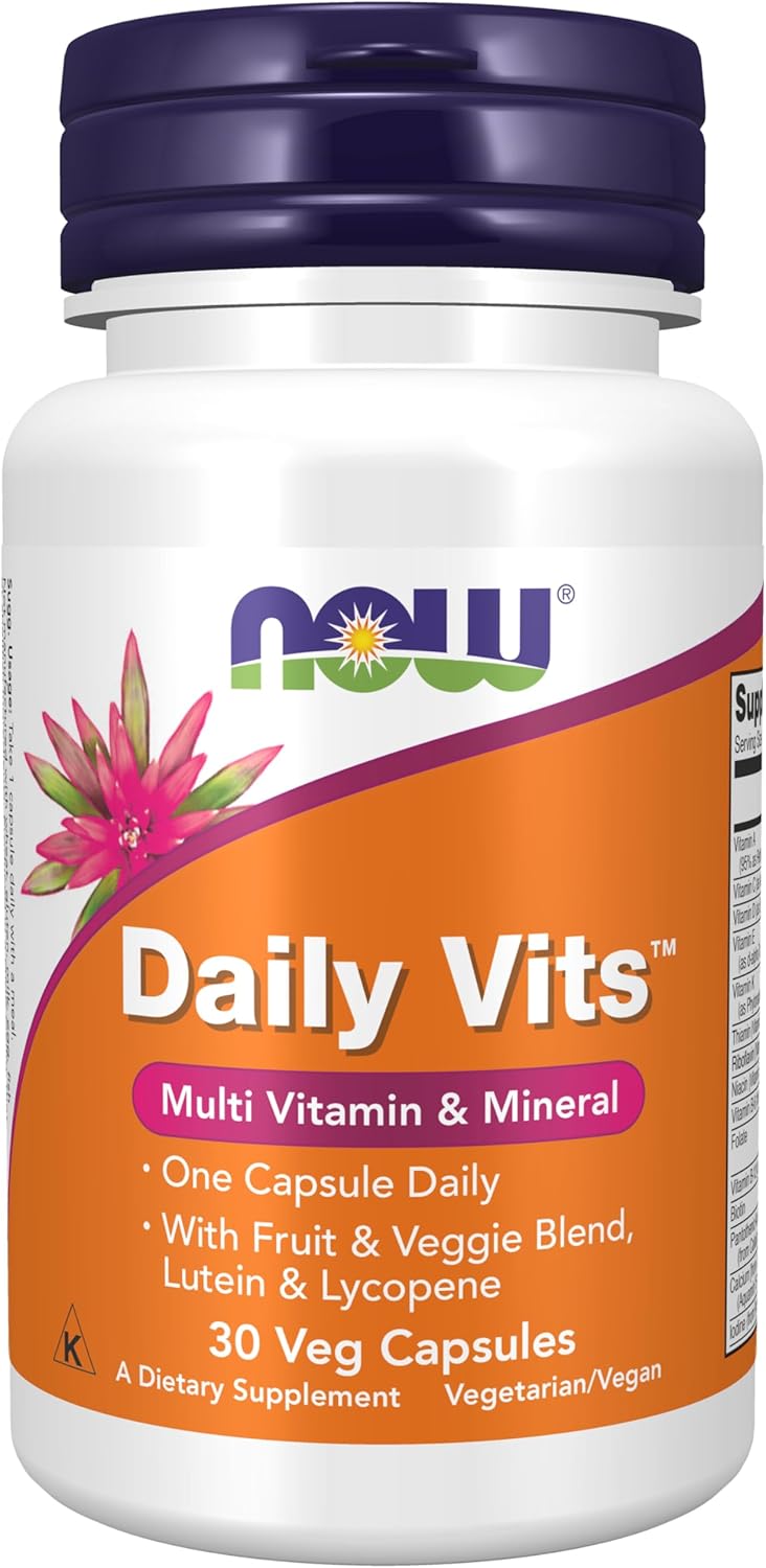 NOW Foods Daily Vits™ con Mezcla de Frutas y Verduras, Luteína y Licopeno, 30 Cápsulas Vegetales