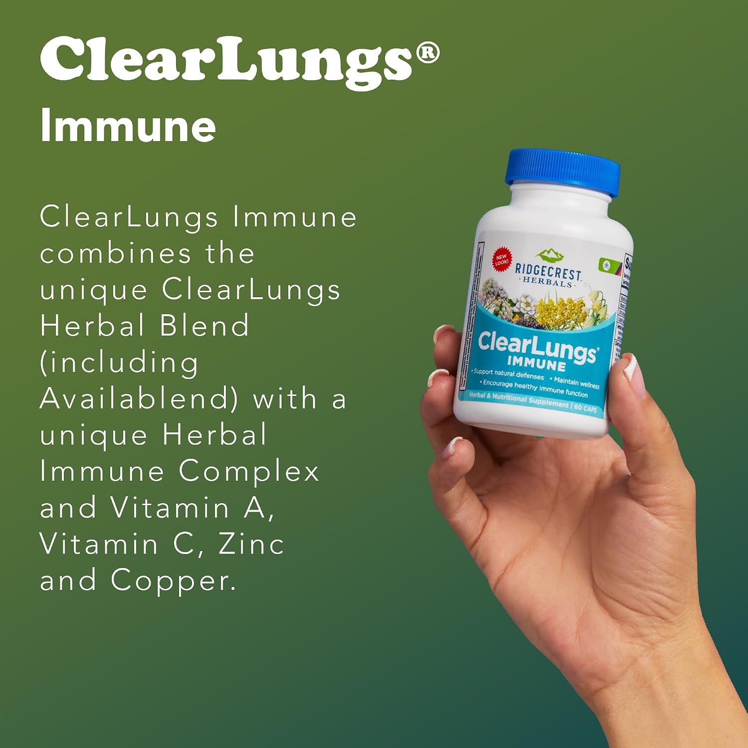 RidgeCrest Herbals ClearLungs Immune, 60 Cápsulas Veganas