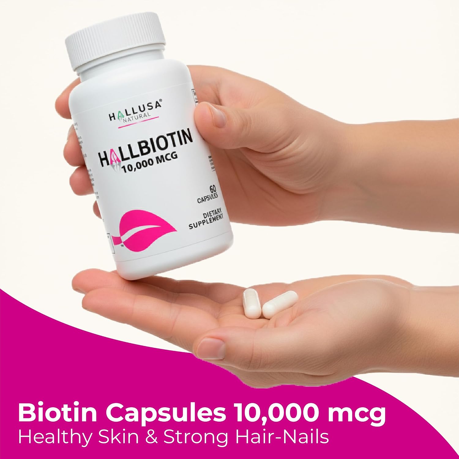 Hallusa Natural Biotina 10.000 mcg, 60 Cápsulas