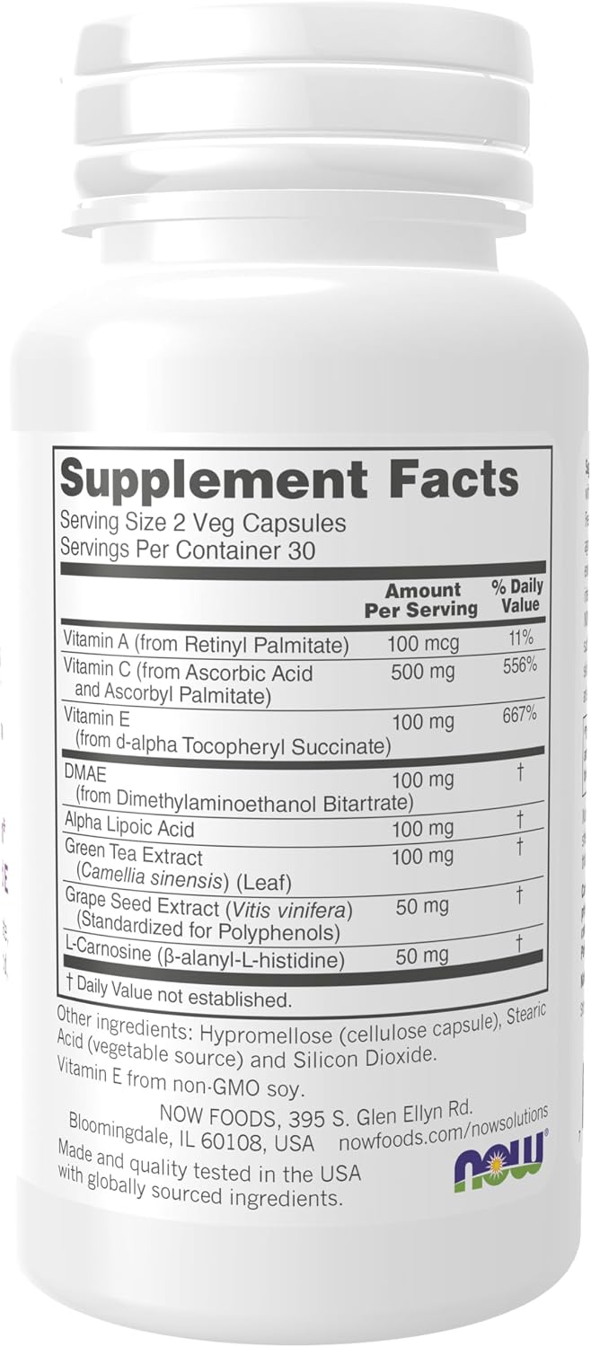 NOW Foods Solutions, Wrinkle Rescue™ Cápsulas - Mezcla con Vitaminas A, C y E, 60 Cápsulas
