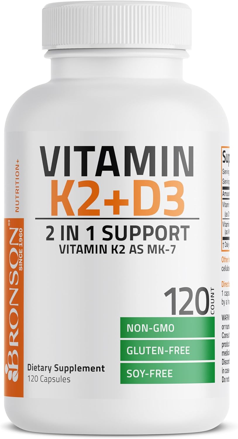 Bronson Vitamina K2 D3 (MK7) Suplemento 2-en-1 Complejo D3 y K2, 120 Cápsulas