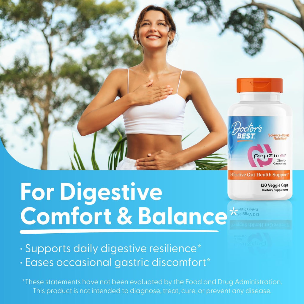 Doctor's Best PepZin GI, Complejo de Zinc-L-Carnosina, 120 Cápsulas Vegetales