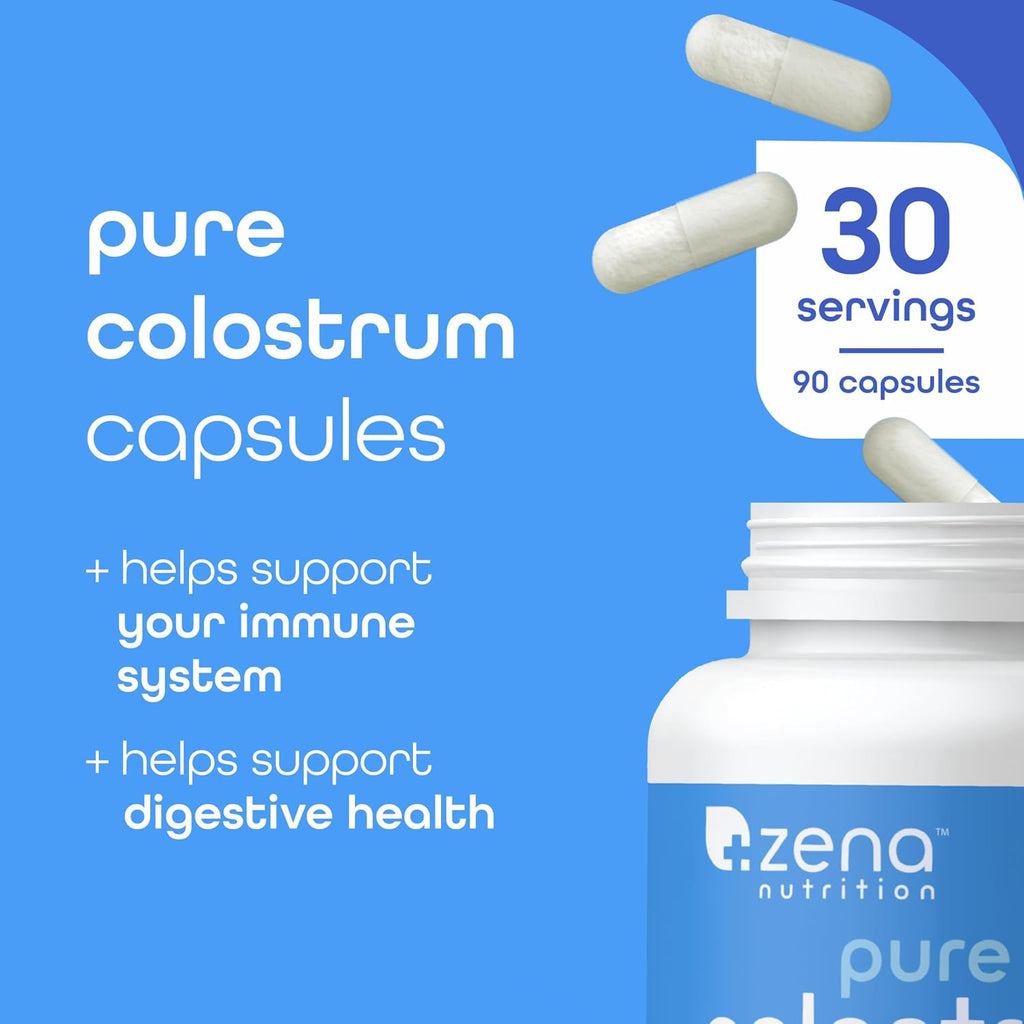Zena Nutrition Pure Colostrum Capsules – Calostro Bovino Puro en Cápsulas, 1500mg