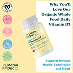 MamaDoc Rx Vitamina D3 Orgánica Masticable para Niños y Adolescentes | 800 UI | Sin Azúcar, Vegano, Sin Alérgenos | 2 Meses de Suministro | Edad 3+