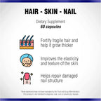 Hair Skin and Nails - Suplemento de Biotina y Vitaminas para Piel, Cabello y Uñas, 60 Cápsulas