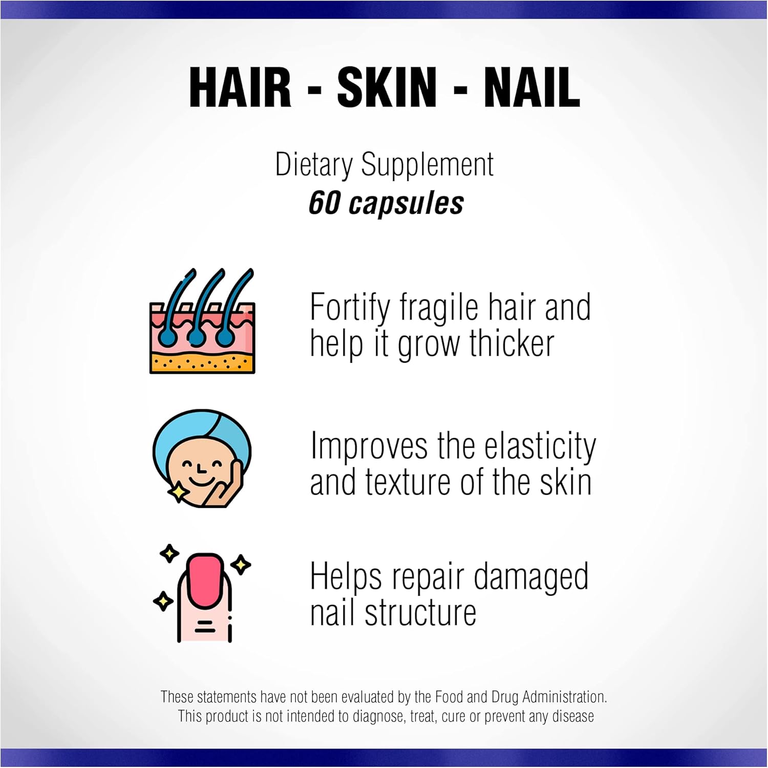 Hair Skin and Nails - Suplemento de Biotina y Vitaminas para Piel, Cabello y Uñas, 60 Cápsulas