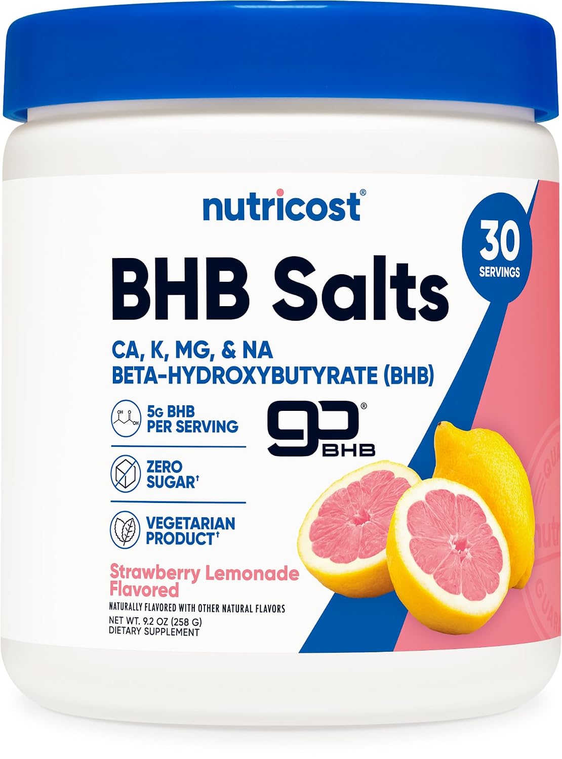 Nutricost Sales BHB Mezcla para Bebida (30 Raciones, Sabor Fresa Limonada, 5g BHB por Ración) - 0g Azúcares, Producto Vegetariano