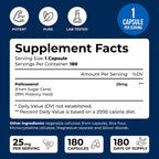 Policosanol 25mg - 180 Cápsulas - Suplemento Alimenticio de Caña de Azúcar - No OGM y Sin Gluten