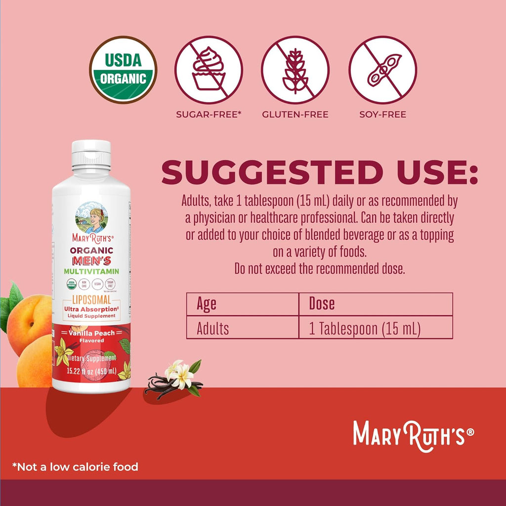 MaryRuth's Multivitamínico Liposomal para Hombres - Líquido Sin Azúcar, Vegano, 450 ml