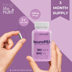 LongLifeNutri NeuroPEA (Palmitoiletanolamida + Luteolina 800mg/100mg) – Suplemento Orgánico para el Rendimiento Nervioso, 180 Cápsulas Vegetarianas (3 Meses)