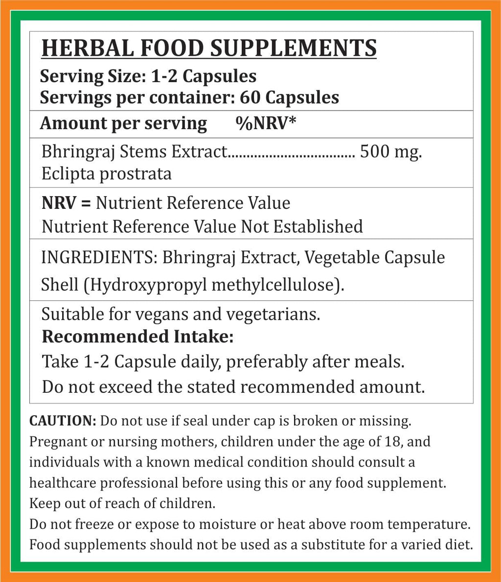 Cápsulas de Bhringraj 500 mg – Extracto de Eclipta Prostrata – Pack de 4 (240 cápsulas)