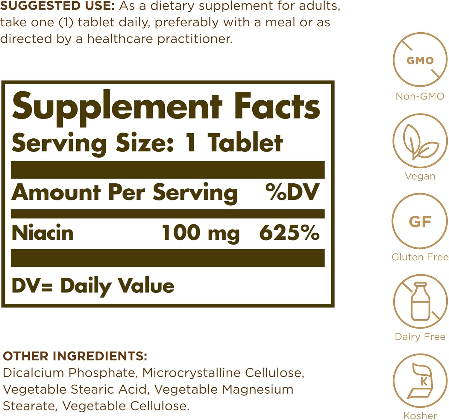 Solgar Niacin (Vitamina B3) 100 mg - 100 Tablets - Supports Energy Metabolism - Non-GMO, Vegan, Gluten-Free, Dairy-Free, Kosher