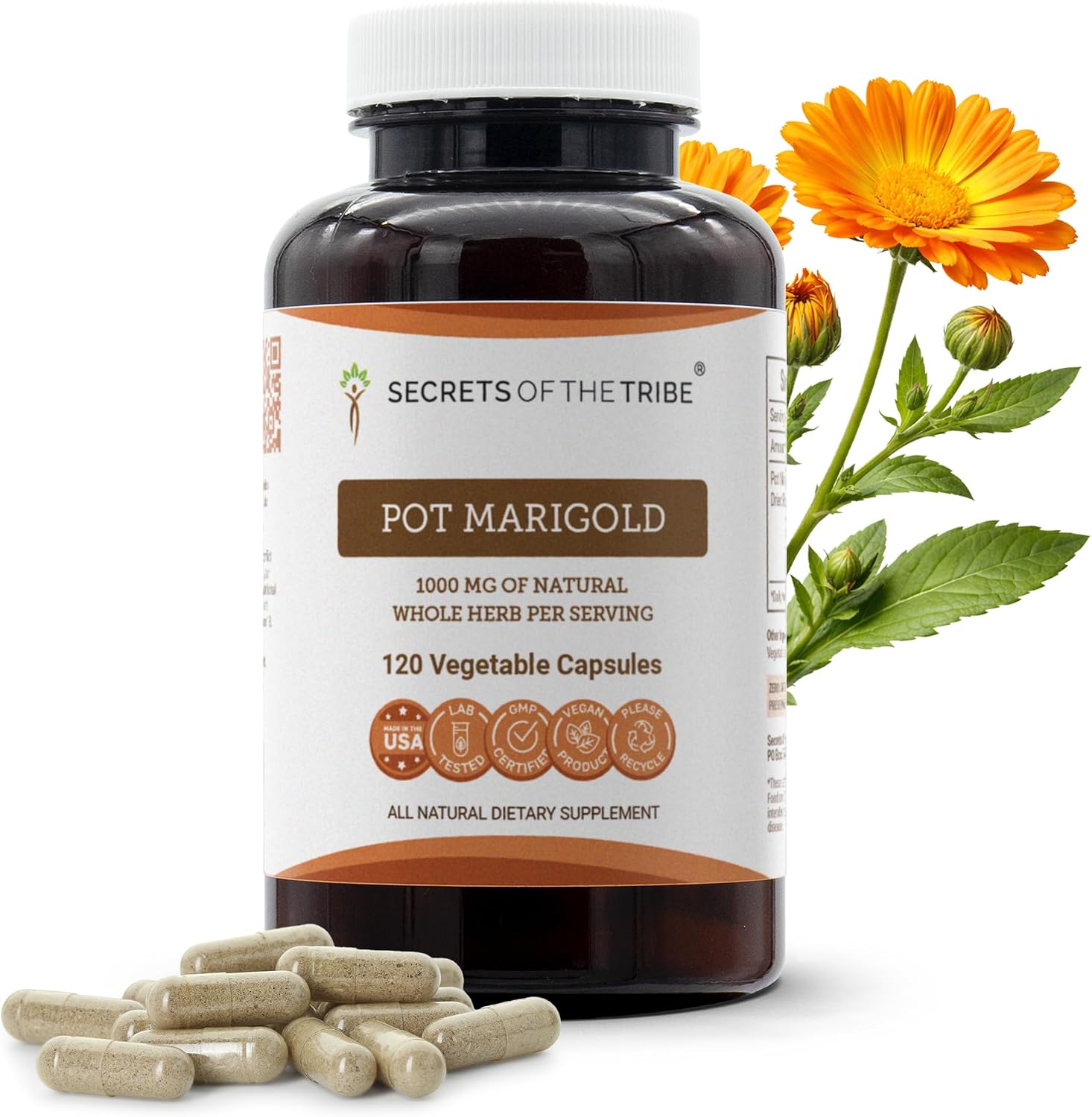 Secrets of the Tribe Caléndula 120 Cápsulas, 1000 mg - Flor Seca de Calendula Officinalis