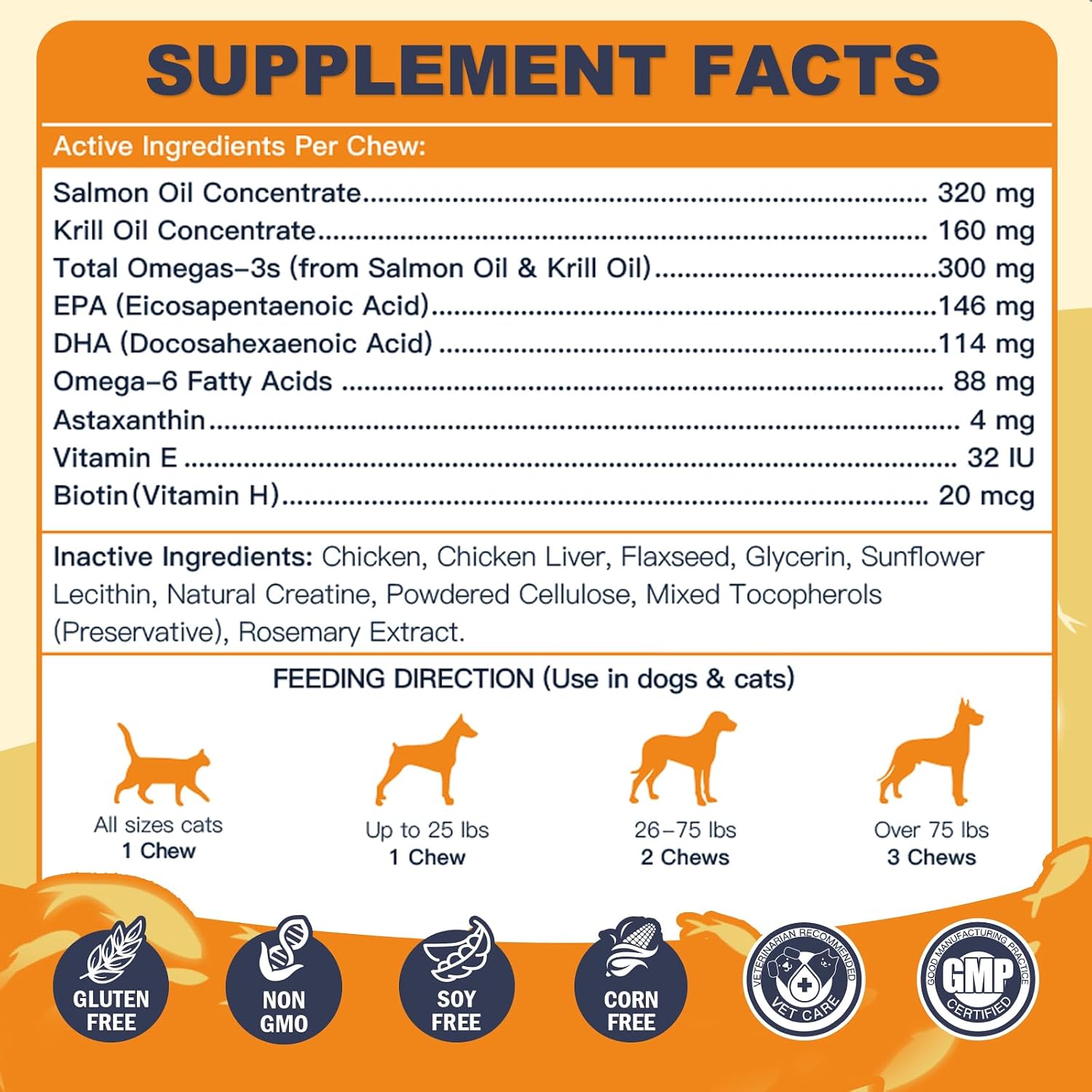 Aceite de pescado omega 3 para perros, aceite de salmón con EPA y DHA - 120 chews - DRFOSTER