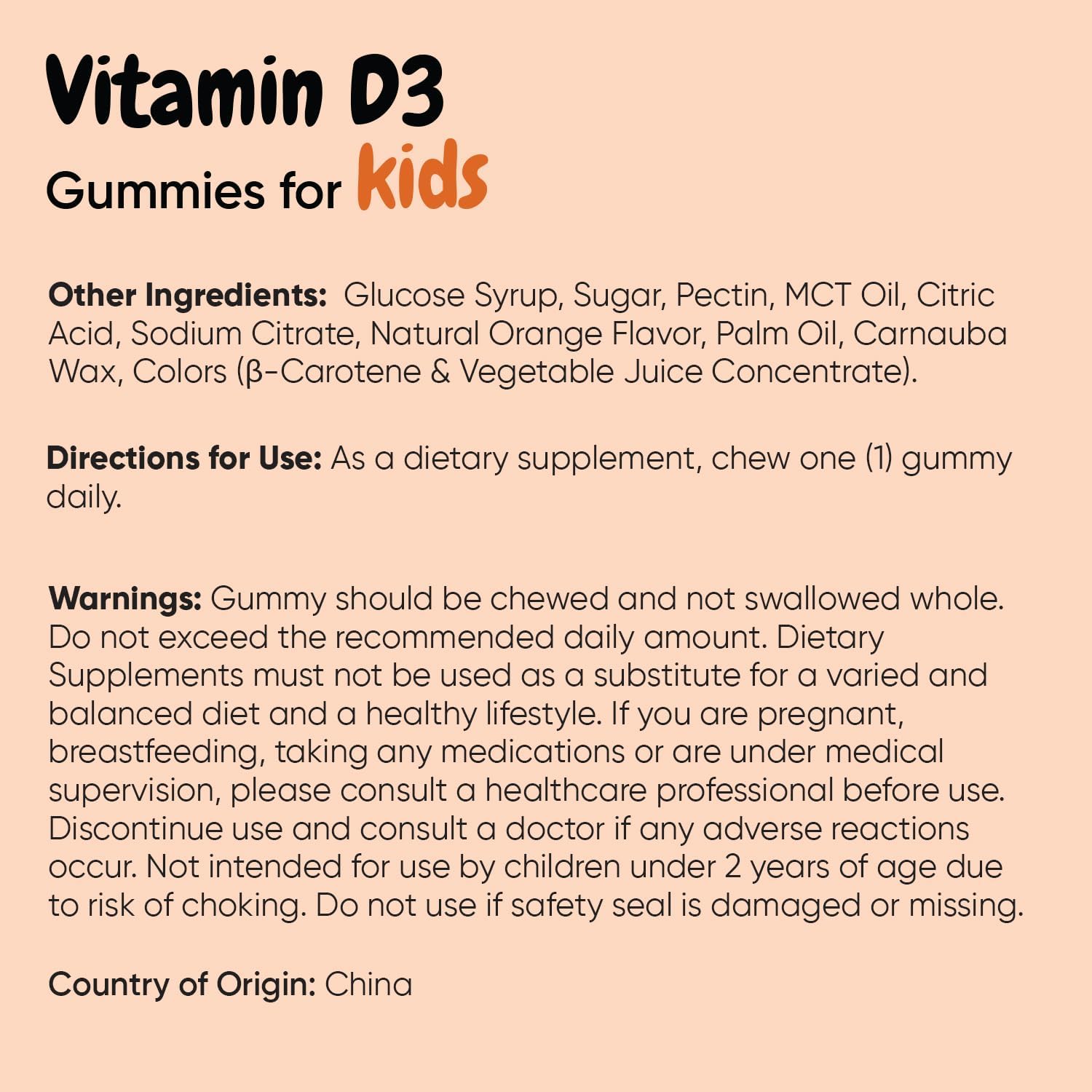 maxmedix Kids Vitamin D3 1000IU | 120 Gominolas de Vitamina D para Niños | Sabor Naranja Natural | Bajo en Azúcar | Sin Gluten | 4 Meses de Suministro