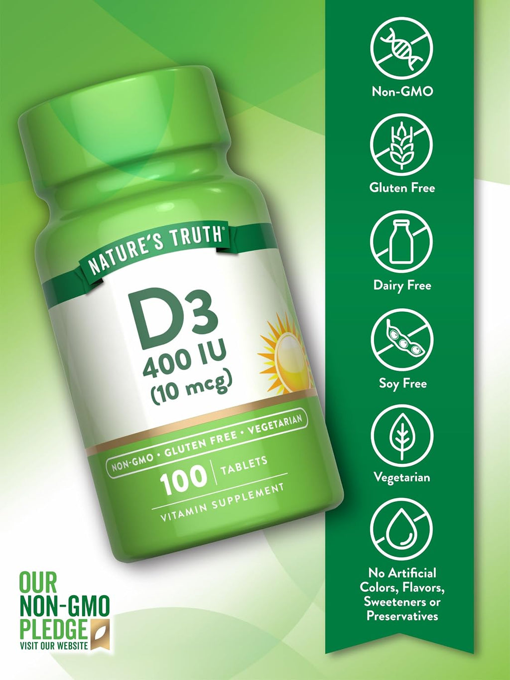Nature's Truth Vitamina D3 400 UI (10 mcg) 100 Comprimidos Vegetarianos