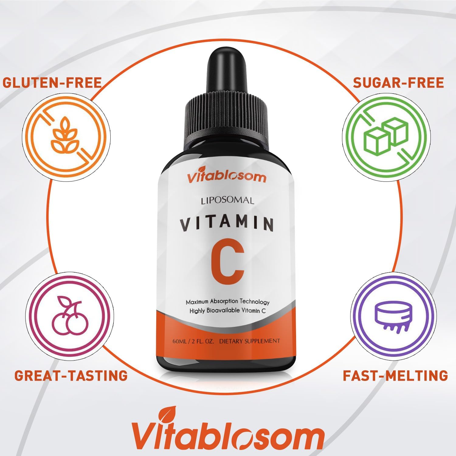 Vitablosom Vitamina C Liposomal 2000 mg Líquido para Adultos, Alta Absorción, 60ml (10 Botellas)