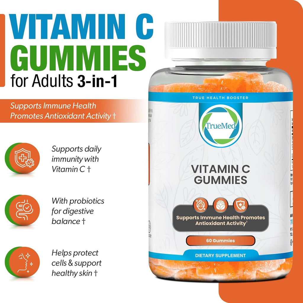 TRUEMED Gomitas de Vitamina C con Zinc y Probióticos - 250mg - 60 unidades