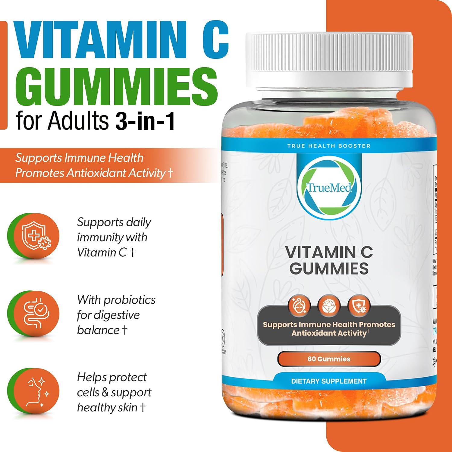 TRUEMED Gomitas de Vitamina C con Zinc y Probióticos - 250mg - 60 unidades