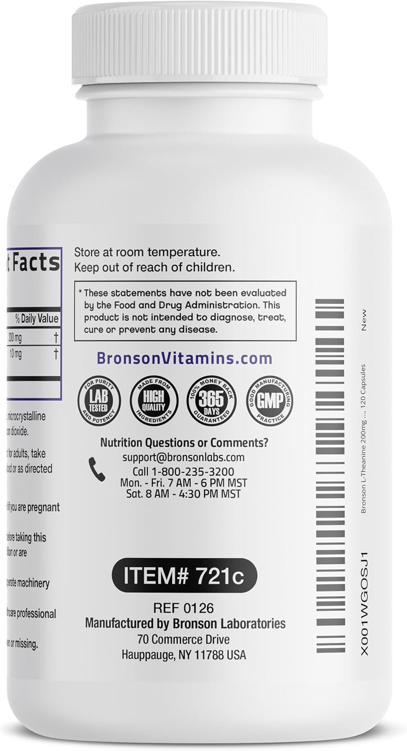 Bronson L-Teanina 200mg (Doble Concentración) con Passiflora - 120 Cápsulas