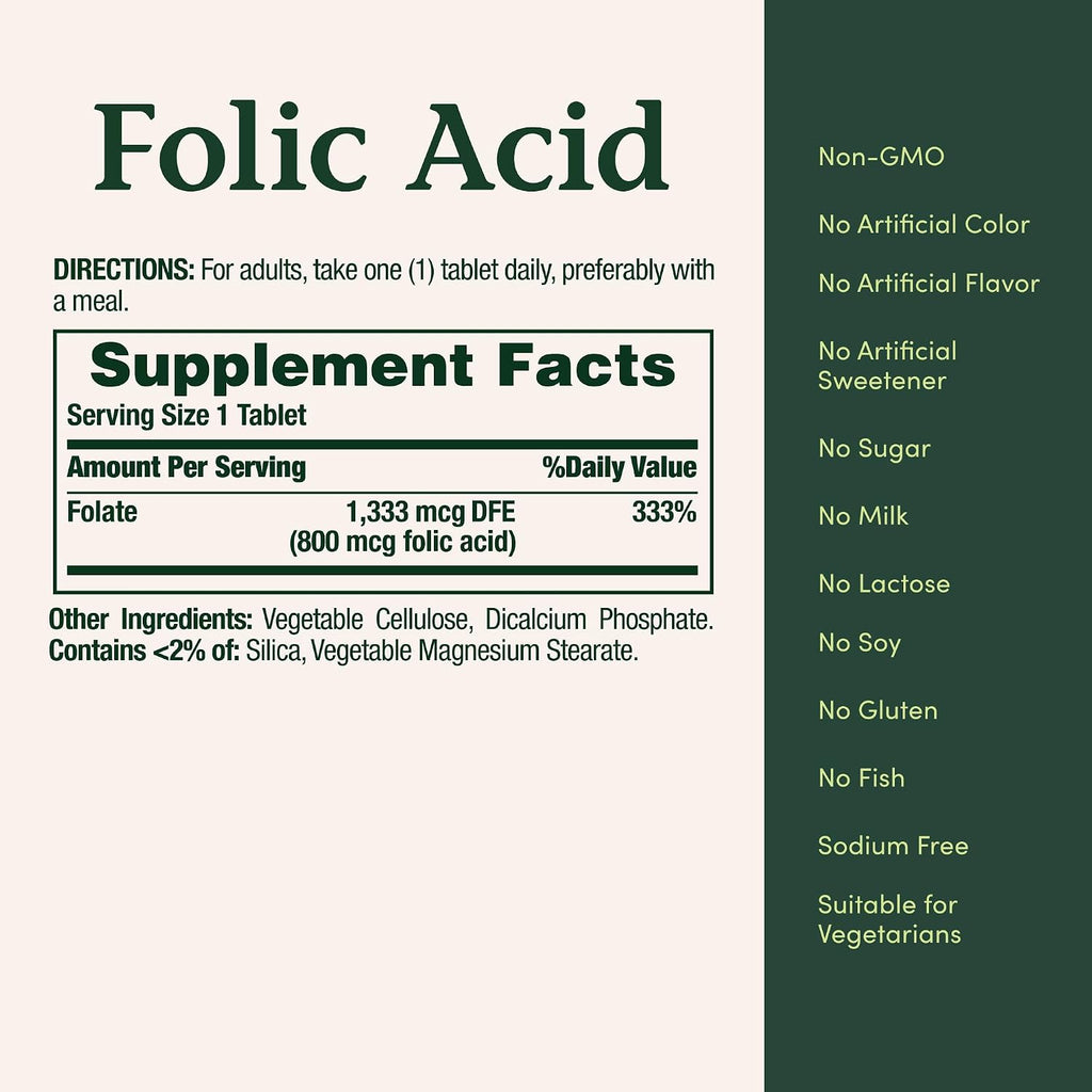 Nature's Bounty Folic Acid 800 mcg, 250 Tablets
