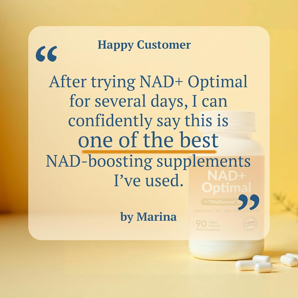 OPTINOURISH NAD+ Optimal - Suplemento NAD con NR 500mg, Pterostilbeno y Más - 90 Cápsulas