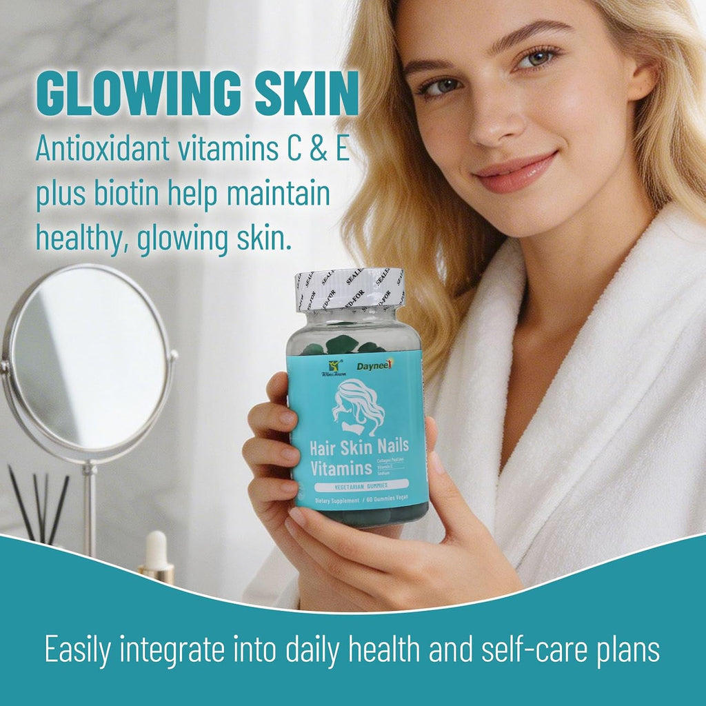 Wins Town Gominolas para Cabello, Piel y Uñas, 60 Ct, Vegano, Sabor Fresa