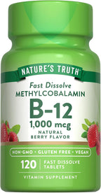Vitamina B12 Sublingual 1000 mcg - 120 Comprimidos - Metilcobalamina - Vegano y Sin Gluten