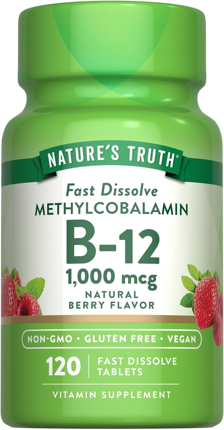 Vitamina B12 Sublingual 1000 mcg - 120 Comprimidos - Metilcobalamina - Vegano y Sin Gluten