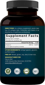 NatureBell Vitamina E 400 IU Cápsulas Blandas – 400 Unidades