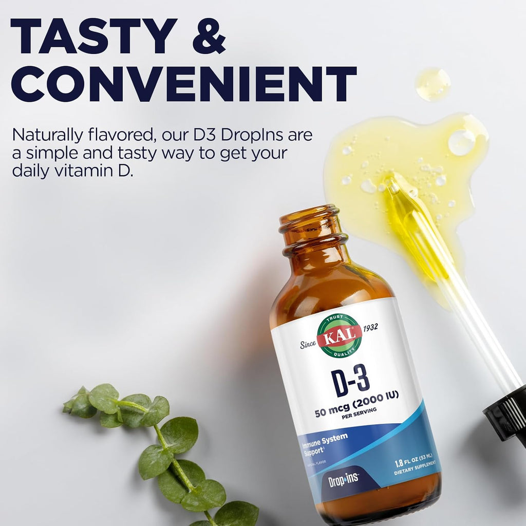 KAL Vitamin D3 2000 IU (50 mcg) Liquid Drops - Bone & Immunity Supplement