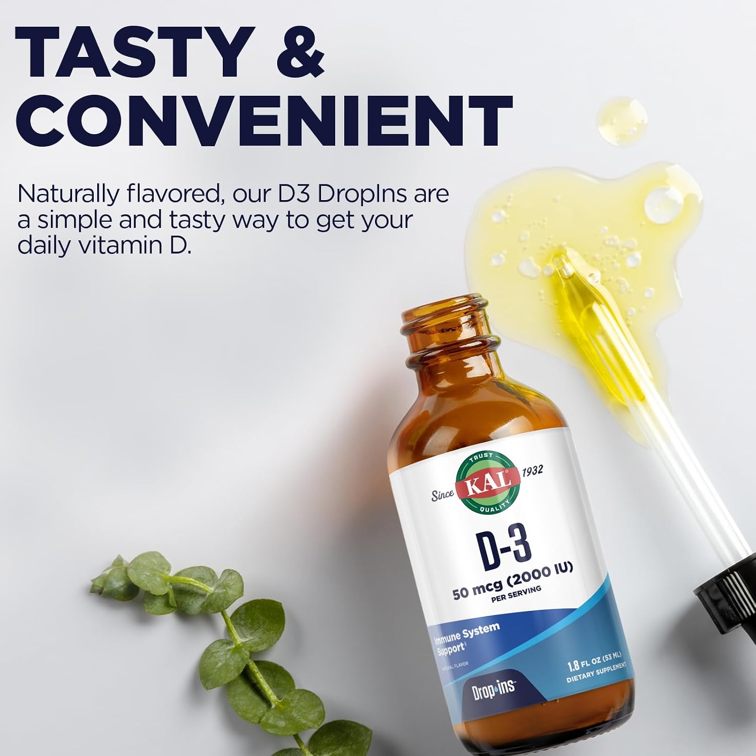 KAL Vitamin D3 2000 IU (50 mcg) Liquid Drops - Bone & Immunity Supplement