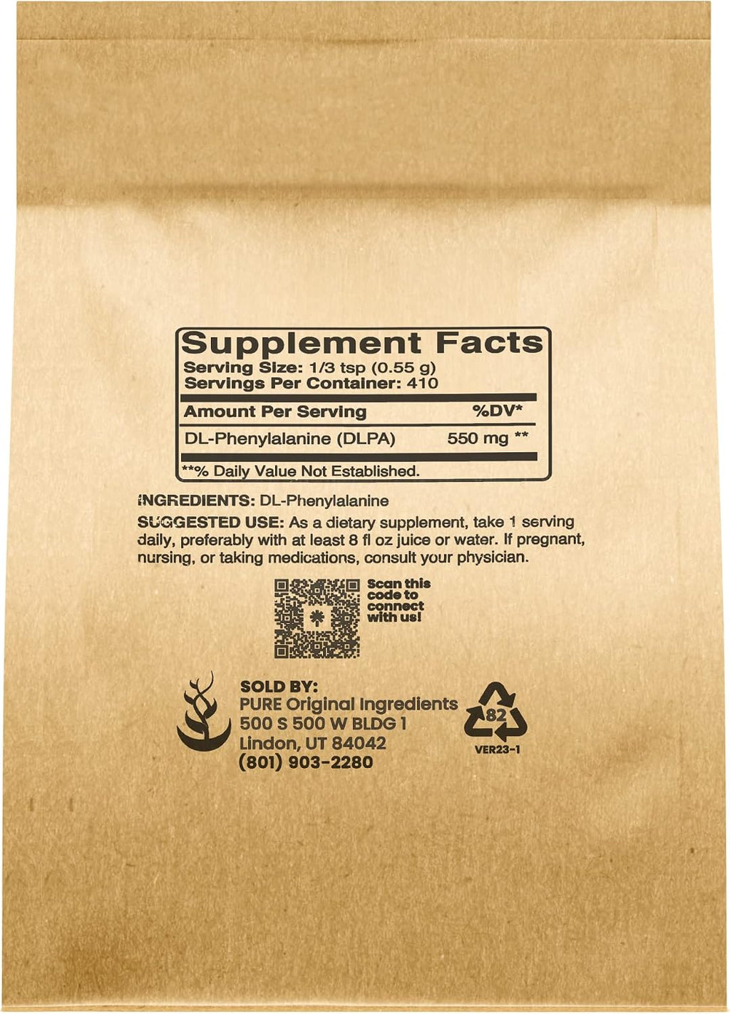 PURE ORIGINAL INGREDIENTS DL-Phenylalanine Powder (227 g) Siempre Puro, Sin Rellenos ni Aditivos