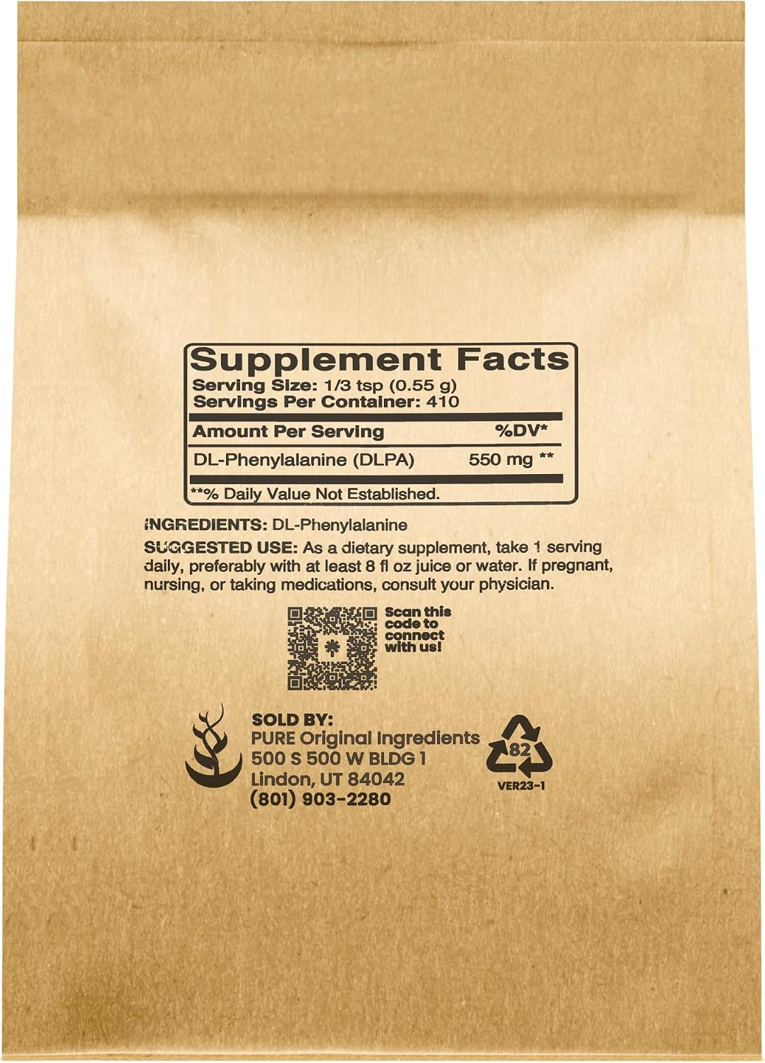 PURE ORIGINAL INGREDIENTS DL-Phenylalanine Powder (227 g) Siempre Puro, Sin Rellenos ni Aditivos