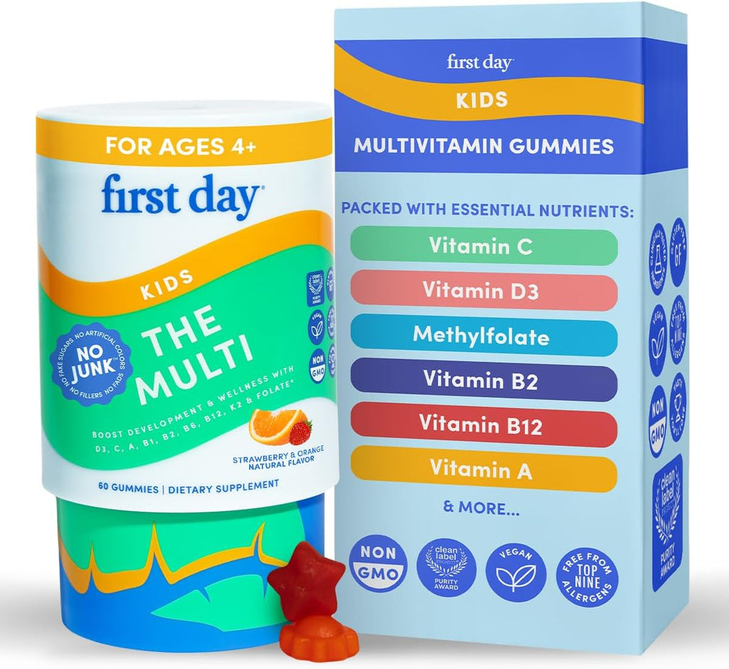 First Day Gominolas Multivitamínicas para Niños 4+ años, Fresa y Naranja