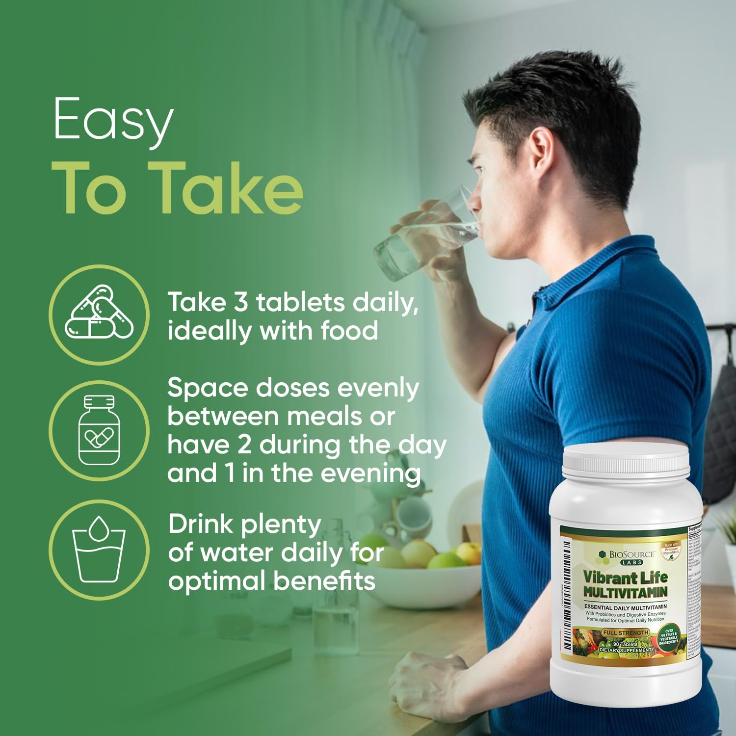 BioSource Labs Vibrant Life Multivitamin with Probiotics and Digestive Enzymes - 30 Day