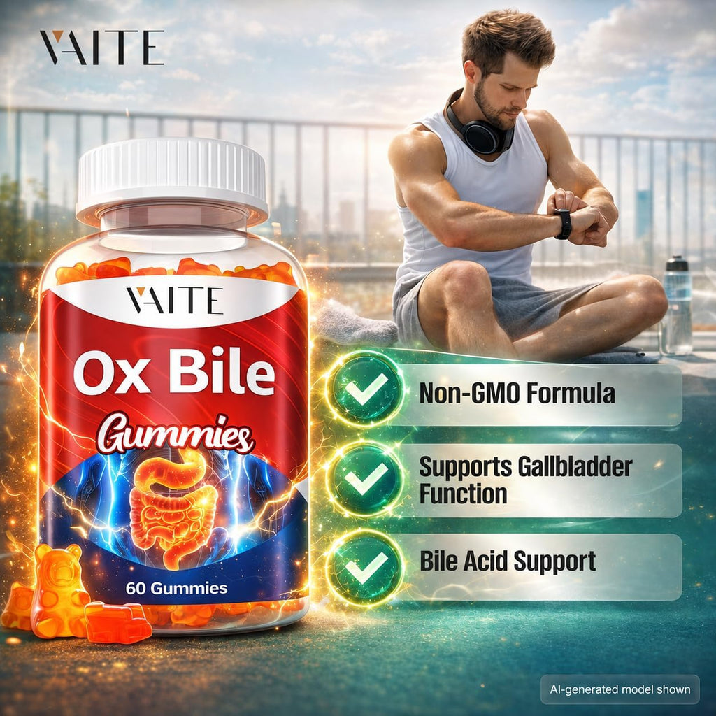 VAITE Gominolas de Bilis de Buey – 500mg Apoyo Digestivo para la Vesícula y Salud Intestinal – Sin OGM, Sin Azúcar, Sin Gluten – 60 Gomitas Masticables