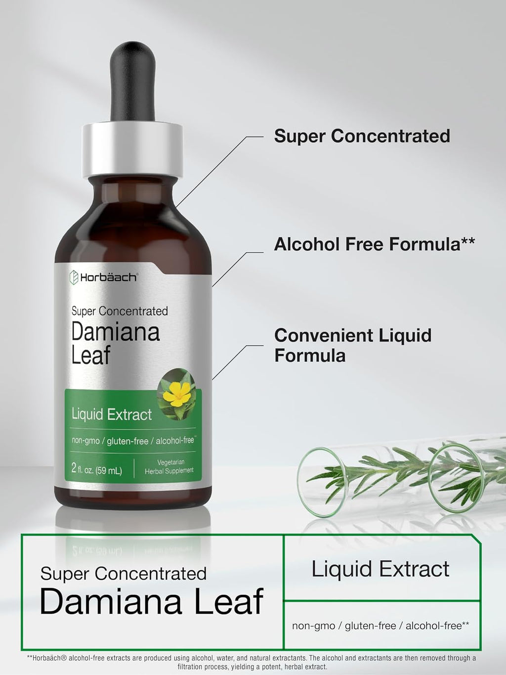 Horbäach Damiana Leaf Herb Tincture - 60 ml - Alcohol-Free Liquid Extract