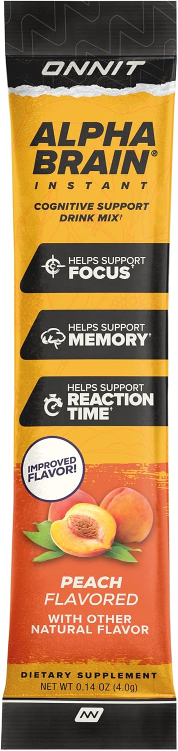ONNIT Alpha Brain Instant - Mezcla para Bebida de Apoyo Cognitivo, Sabor Melocotón, 30 Sobres
