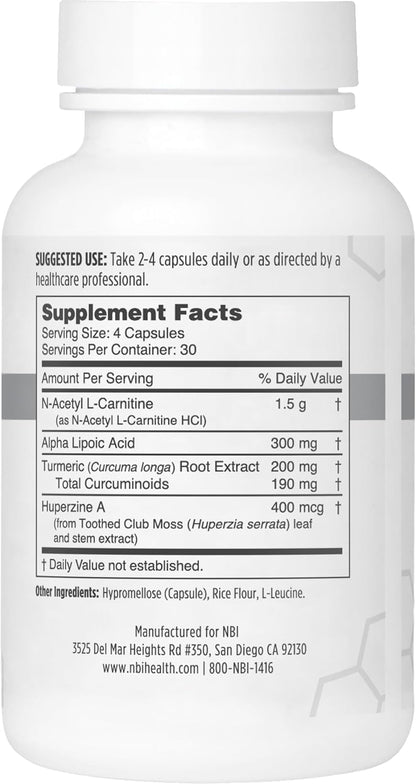 NBI Brain Blend para Memoria, Concentración y Función Cognitiva | Sin Cafeína con ALCAR, Ácido Alfa Lipoico, Huperzina A, – Image 2