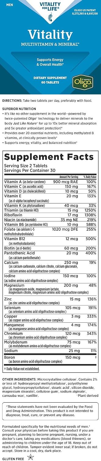 Melaleuca Multivitamínico y Mineral para Hombres, con Oligo (60 Comprimidos) — Apoya la Energía y la Salud General / Unión Oligo para Máxima Absorción y Protección Antioxidante