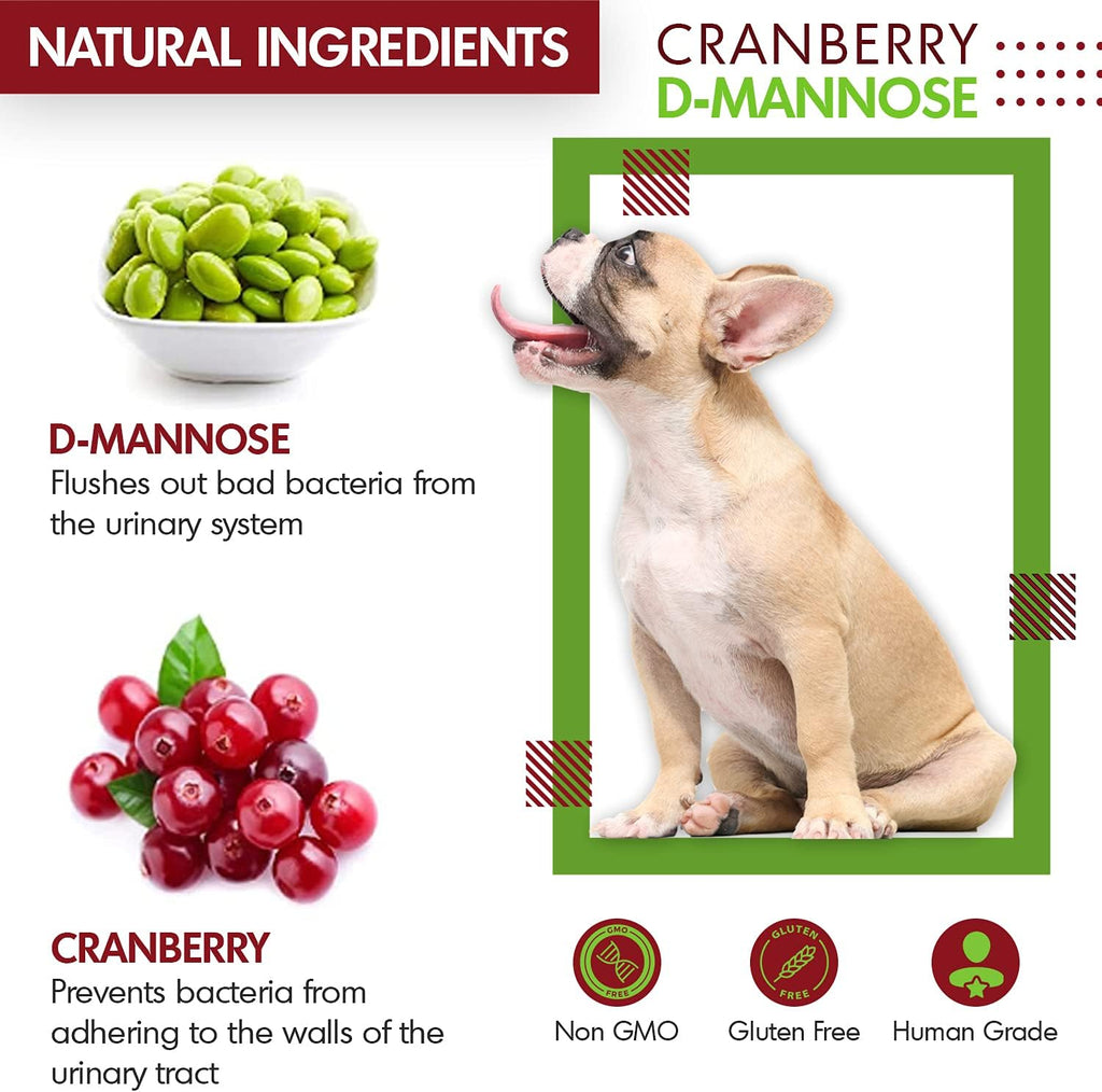 Cranberry D-Mannose para Perros y Gatos - Apoyo para el Tracto Urinario - 60 Comprimidos Masticables
