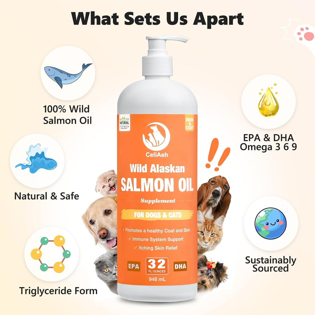 Aceite de Salmón Salvaje para Perros y Gatos, 946 ml