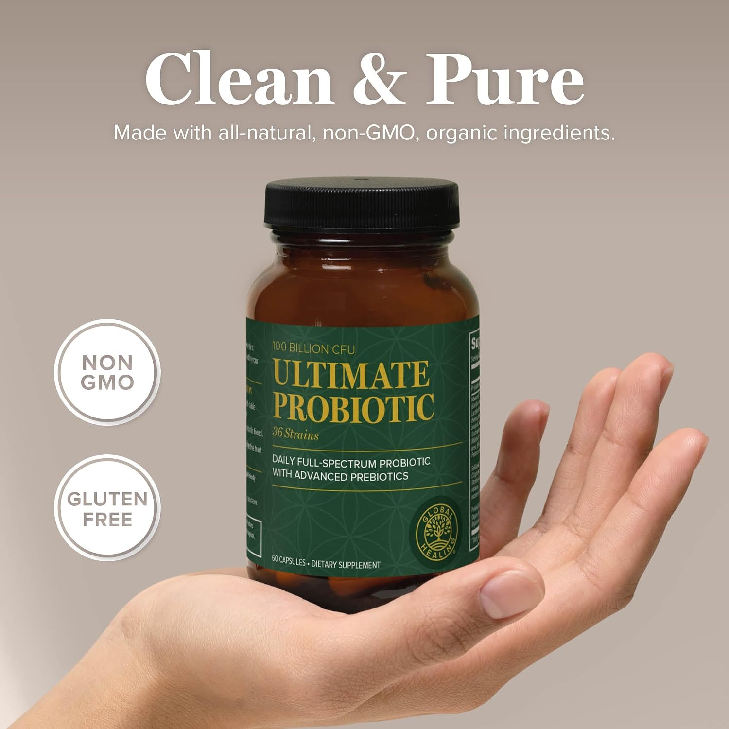 Global Healing Ultimate Probiotic Blend - Probióticos y Prebióticos, 75B UFC (60 Cápsulas)
