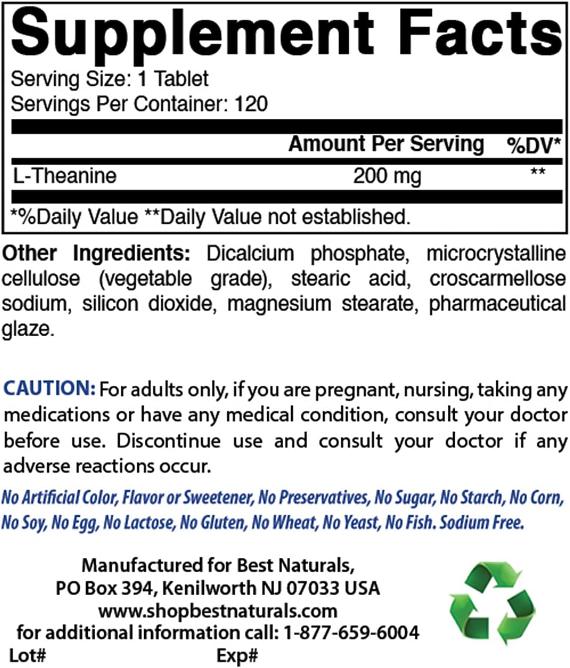 Best Naturals L-Teanina 200 mg | Relajación sin Somnolencia | 120 Comprimidos Vegetarianos (Paquete de 2)