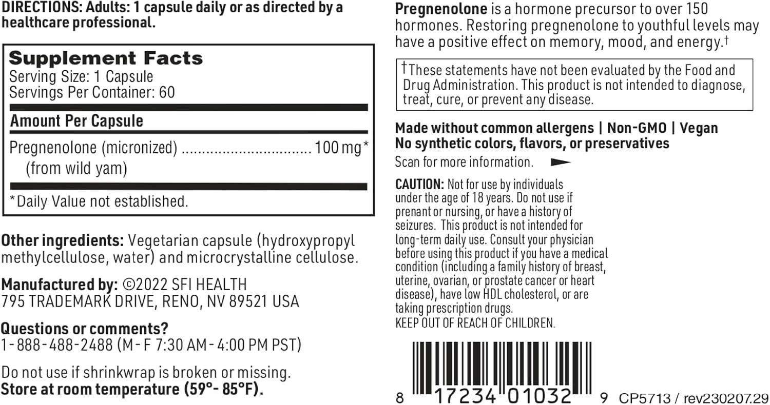 Klaire Labs Pregnenolona 100mg - 60 Cápsulas Vegetarianas