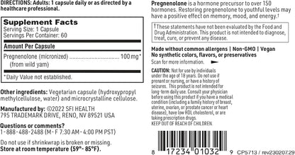 Klaire Labs Pregnenolona 100mg - 60 Cápsulas – Derivada de ñame silvestre: Fuente vegetal que proporciona una base – Image 6