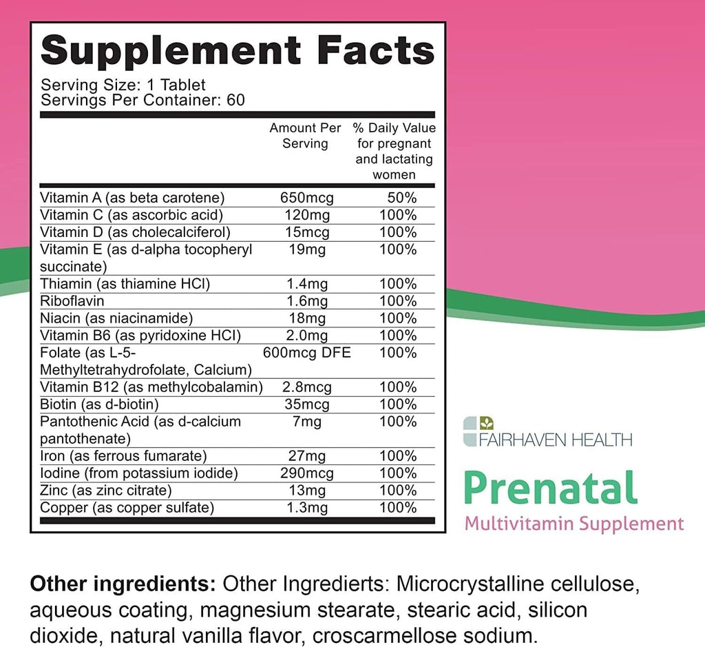 Fairhaven Health Peapod Prenatal Multivitamin - 1 al Día, Sabor Vainilla - 60 Comprimidos (2 Meses de Suministro)