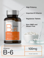 Horbaach Vitamina B6 100 mg | 120 Comprimidos | Piridoxina HCl | Vegetariano, Sin Gluten y Sin OGM