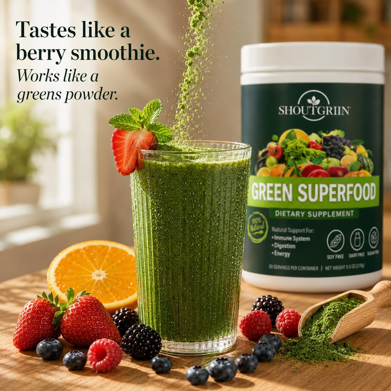SHOUTGRIIN Green Superfood Powder - Superalimentos Verdes Orgánicos